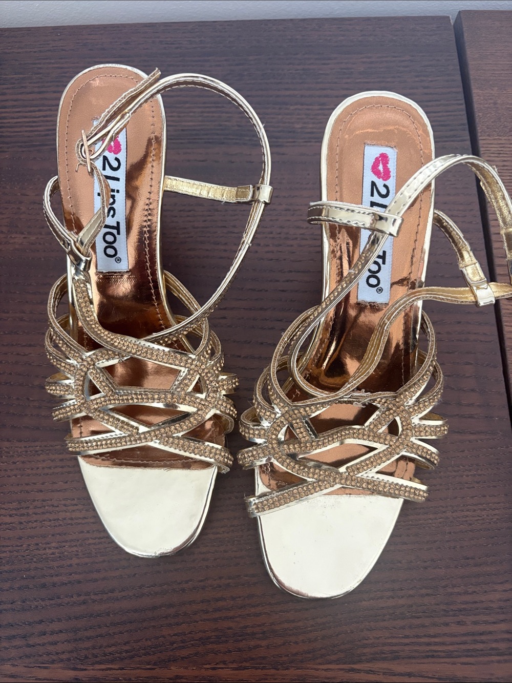2 Lips Too Gold Metallic Strappy Heeled Sandals